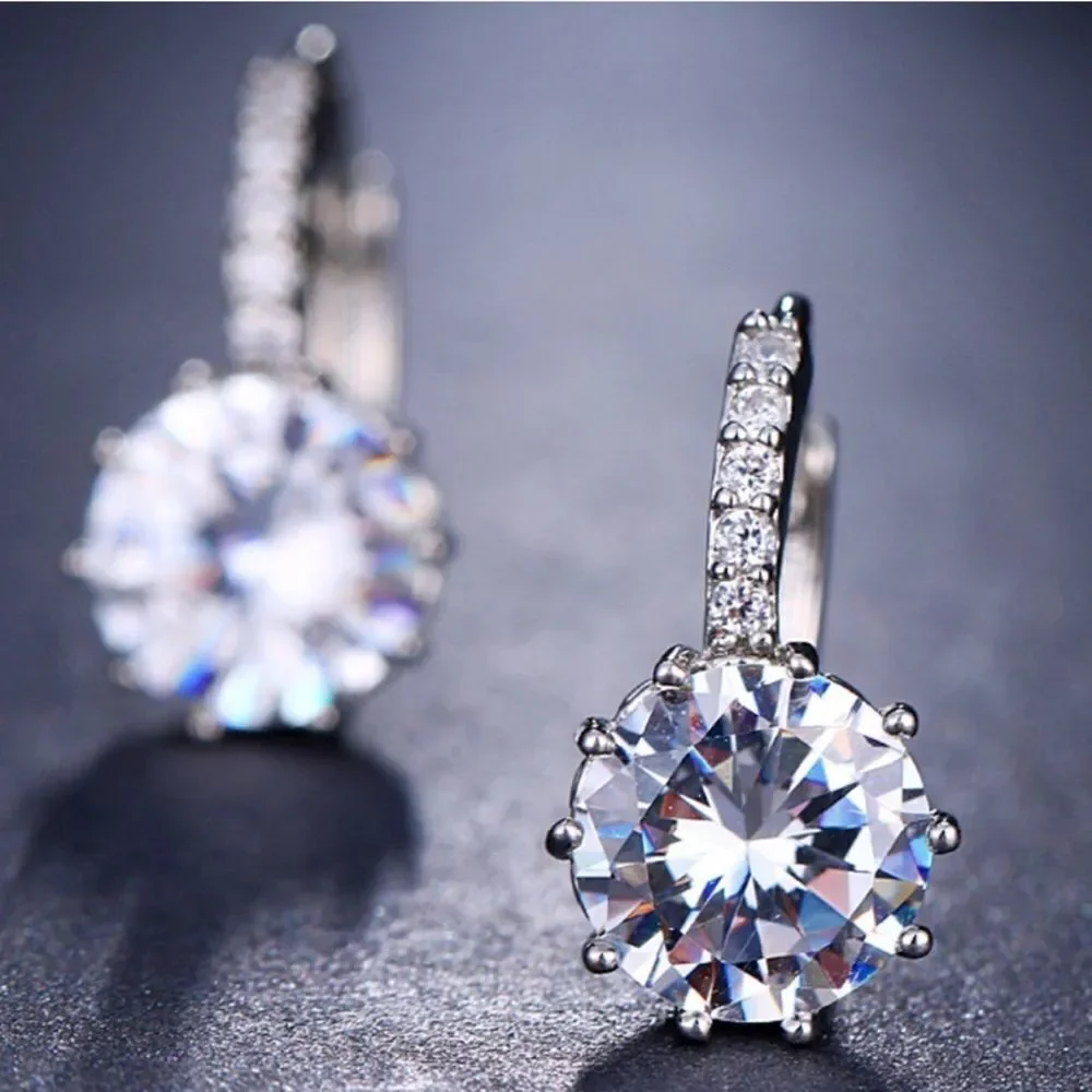 Cubic Zirconia Rhodium Plated Stud Earrings NWT